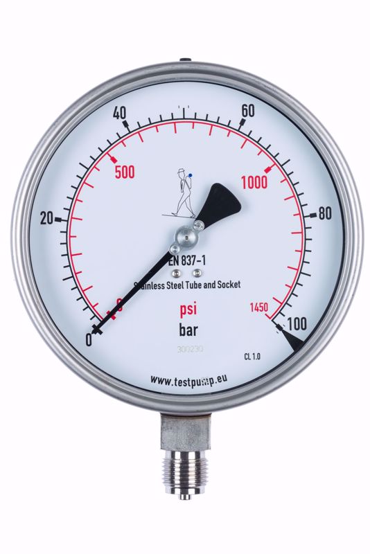 Afbeelding van 0-100 Bar Manometer, Ø150mm, 1%
