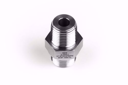 Afbeelding van Verloop 1/2" NPT male x 1/2"BSP male, 60 graden conus
