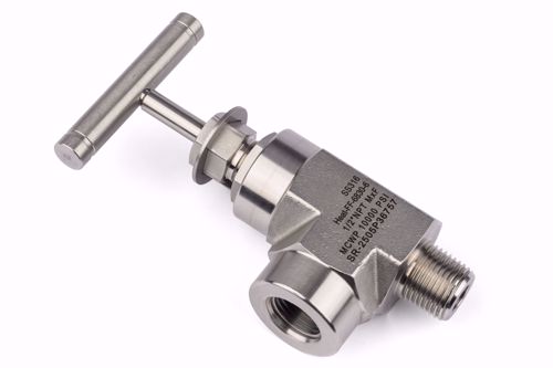 Afbeelding van 1/2" NPT Haakse Naald-afsluiter - male x female - met Safety Lock Plate