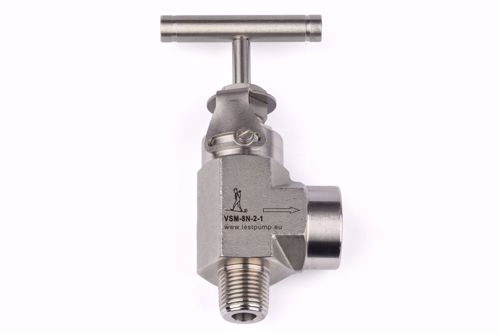 Afbeelding van 1/2" NPT Haakse Naald-afsluiter - male x female - met Safety Lock Plate